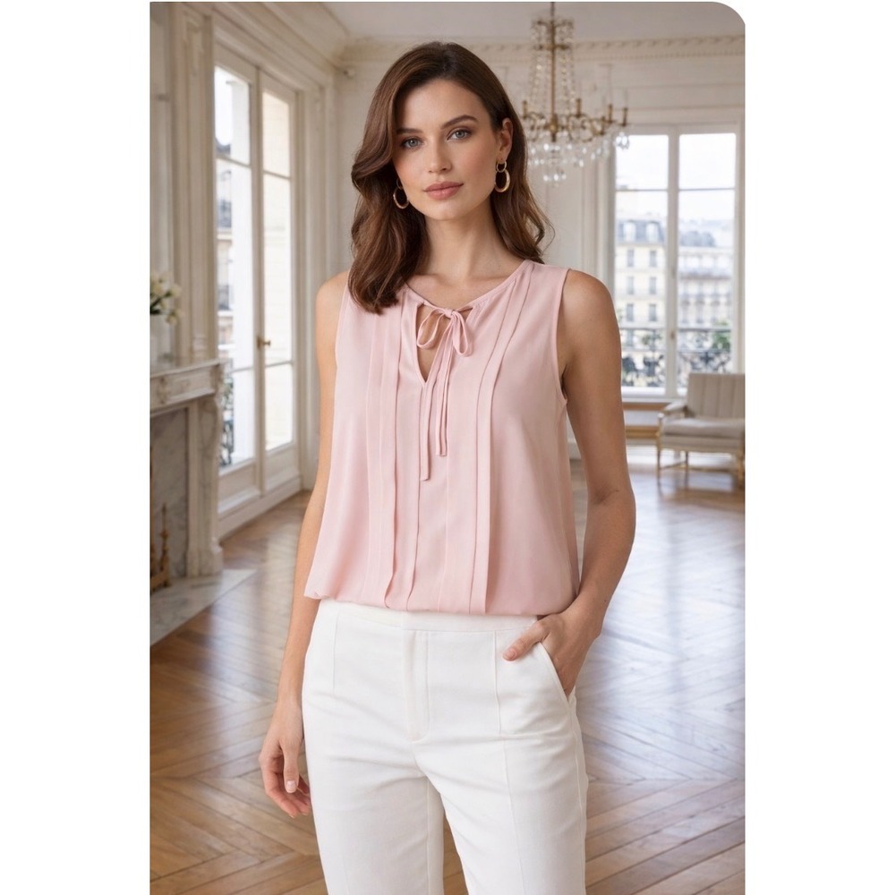 J.Crew Womens Pleated Tie Neck Sleeveless Blouse Petal Pink Size S G8811 NEW